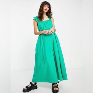 Topshop Frill Sleeve Palazzo Jumpsuit Green Size 8